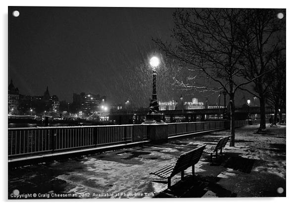 Black and white winter bench Acrylic by Craig Cheeseman