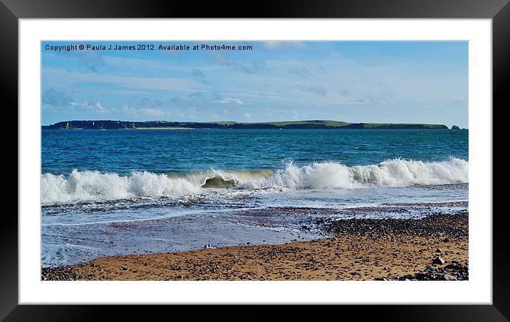 Caldey Isand viewed from South Beach Framed Mounted Print by Paula J James