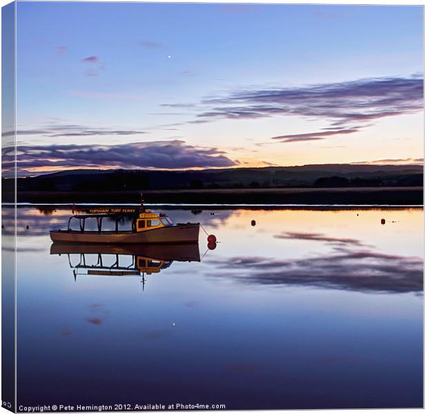 Topsham Ferry at dusk. Canvas Print by Pete Hemington