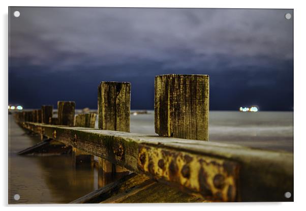 Aberdeen Beach at Night by Bob Stephen Acrylic by Robert Stephen