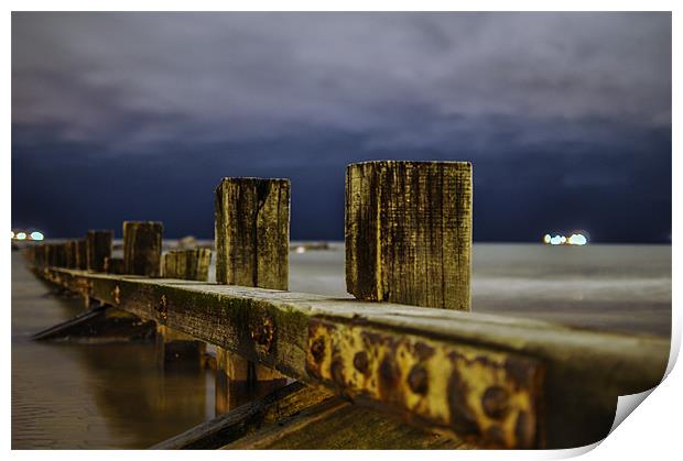 Aberdeen Beach at Night by Bob Stephen Print by Robert Stephen