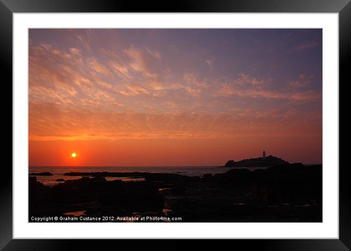 Godrevy Lighthouse Sunset Framed Mounted Print by Graham Custance