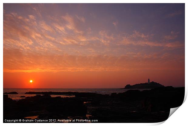 Godrevy Lighthouse Sunset Print by Graham Custance