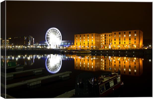 Liverpool wheel reflected in Albert Dock Canvas Print by Paul Farrell Photography