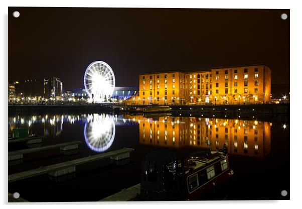 Liverpool wheel reflected in Albert Dock Acrylic by Paul Farrell Photography