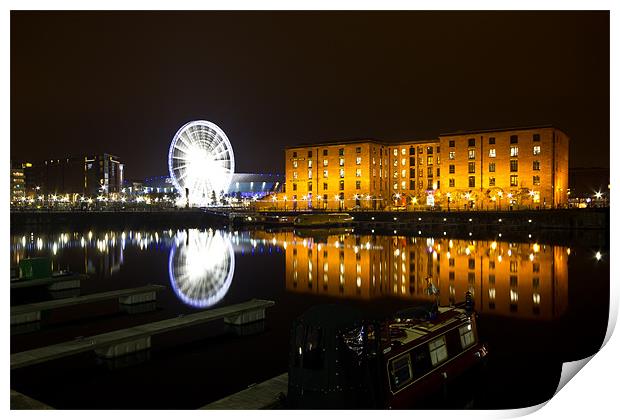 Liverpool wheel reflected in Albert Dock Print by Paul Farrell Photography