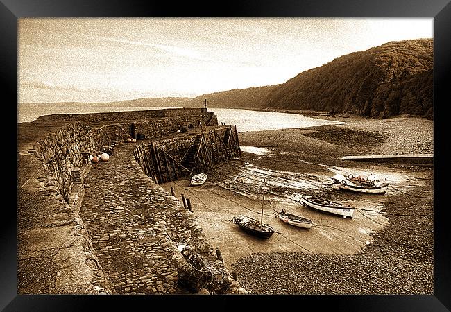Clovelly Harbour Olde World Effect Framed Print by Mike Gorton