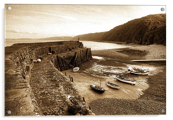Clovelly Harbour Olde World Effect Acrylic by Mike Gorton