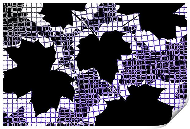 Abstract Leaf Pattern - Black White Purple Print by Natalie Kinnear