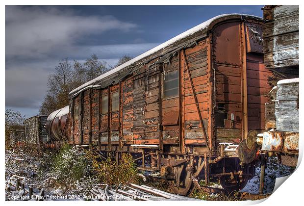 Old Train Wagons at Tanfield Railway Print by Ray Pritchard