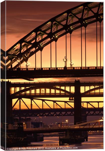 Sunset Through The Bridges at Newcastle Canvas Print by Ray Pritchard