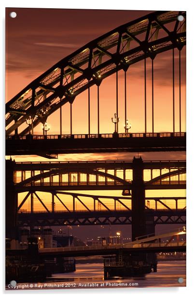 Sunset Through The Bridges at Newcastle Acrylic by Ray Pritchard