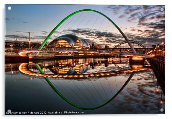 Green Millennium Bridge at Newcastle Acrylic by Ray Pritchard