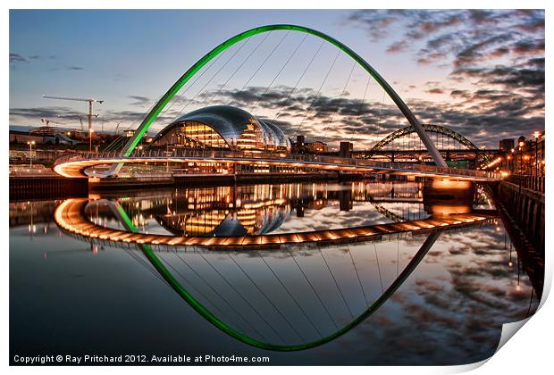Green Millennium Bridge at Newcastle Print by Ray Pritchard