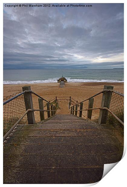 Steps to Solent Beach Print by Phil Wareham
