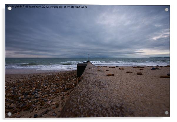 Solent Beach Groyne Acrylic by Phil Wareham