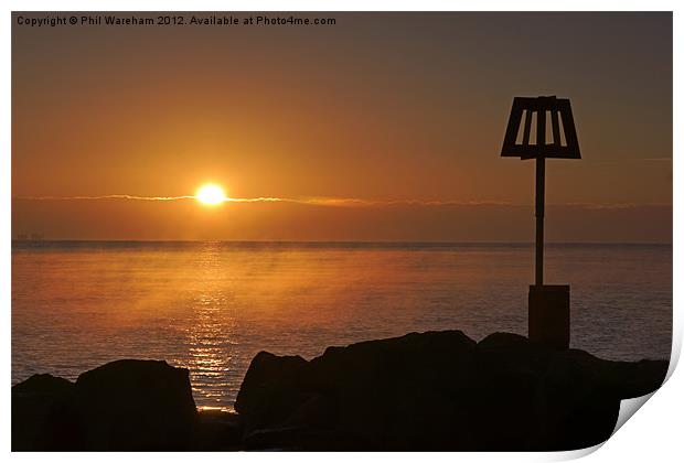 Sunrise over the breakwater Print by Phil Wareham