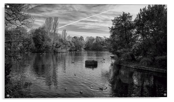 Kelsey Park Lake Black and White Acrylic by Dean Messenger