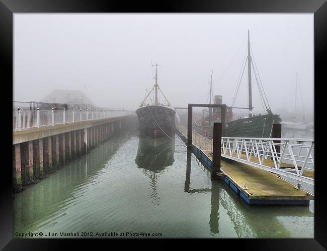 Boats in the Fog Framed Print by Lilian Marshall