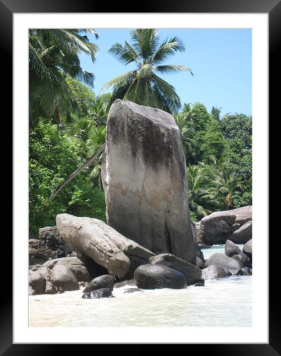 Seychelles Rocks Framed Mounted Print by Helen Springthorpe