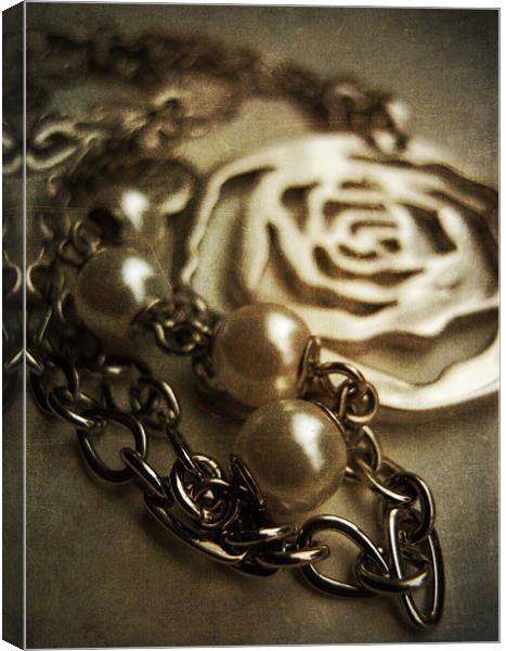 silver rose and pearls Canvas Print by Heather Newton