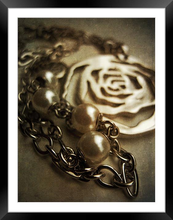silver rose and pearls Framed Mounted Print by Heather Newton