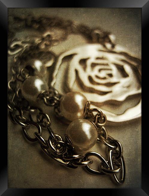 silver rose and pearls Framed Print by Heather Newton