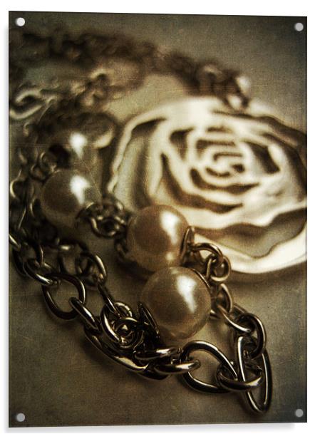 silver rose and pearls Acrylic by Heather Newton