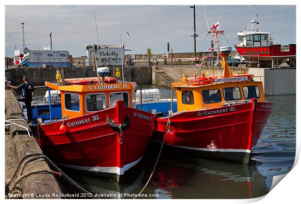 Red Boats, Seahouses, Northumberland Print by Louise Heusinkveld