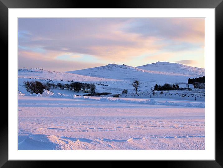 Dartmoor Snowy Sunset Framed Mounted Print by Jon Short