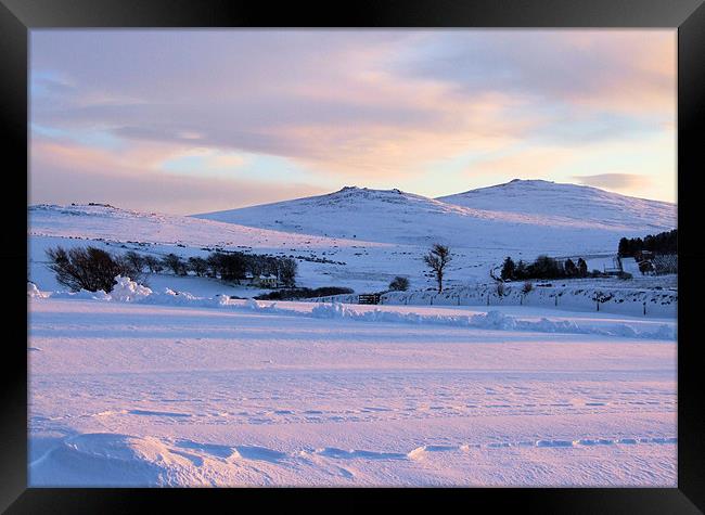 Dartmoor Snowy Sunset Framed Print by Jon Short