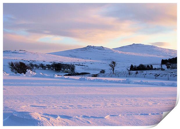 Dartmoor Snowy Sunset Print by Jon Short