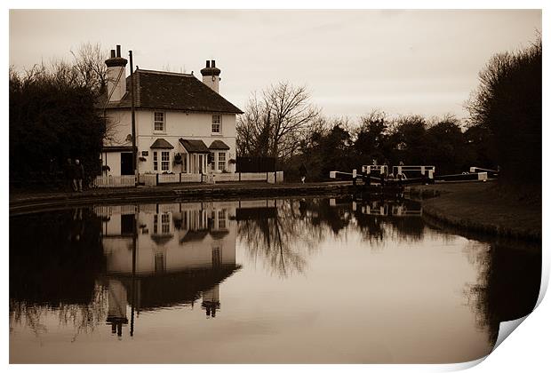 Lock keepers cottage reflected Print by Martin Patten