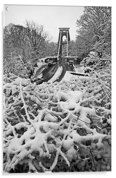 Clifton Suspension Bridge In Snow Acrylic by mark blower