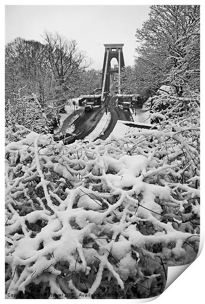 Clifton Suspension Bridge In Snow Print by mark blower