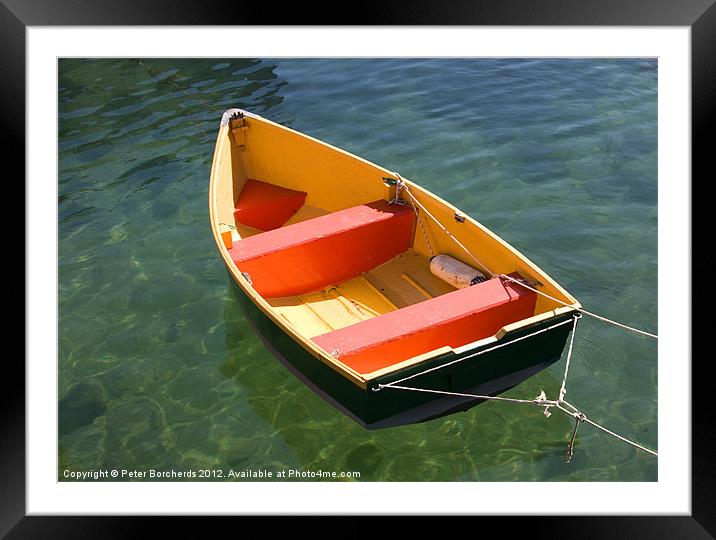 Yellow Red Boat Framed Mounted Print by Peter Borcherds