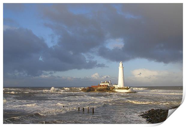 Coast - St Mary`s Island - bright stormy day  Print by David Turnbull