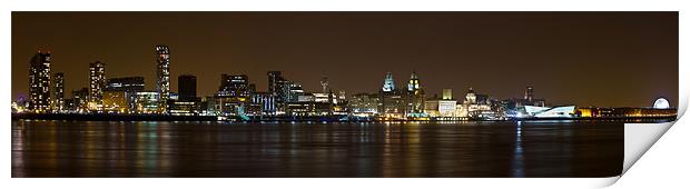 Panoramic Liverpool skyline by night Print by Paul Farrell Photography