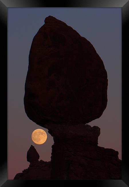 Balanced Rock with moon  Framed Print by Thomas Schaeffer