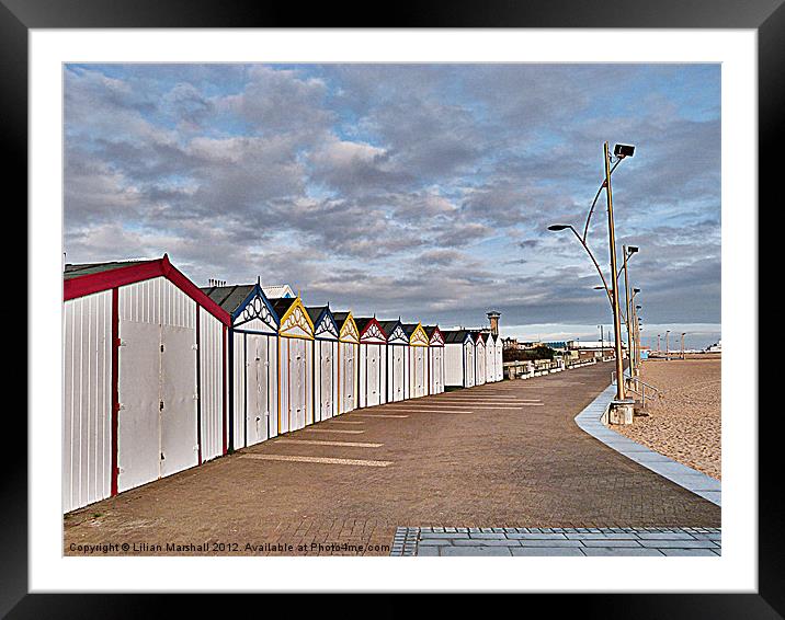 Great Yarmouth Beach Huts. Framed Mounted Print by Lilian Marshall