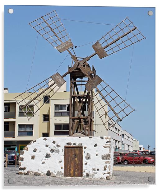 Windmill in Coralejo Fuerteventura Acrylic by Tony Murtagh