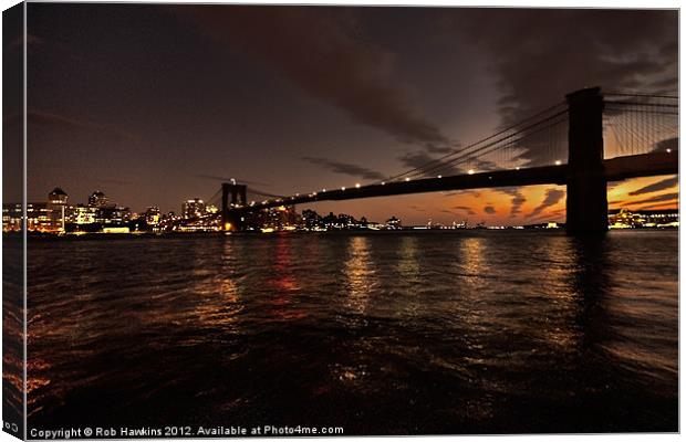 Dusk over the Brooklyn Bridge Canvas Print by Rob Hawkins