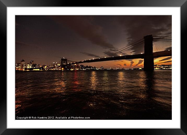Dusk over the Brooklyn Bridge Framed Mounted Print by Rob Hawkins