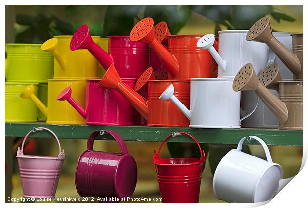 Colourful Watering Cans Print by Louise Heusinkveld