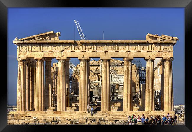 Heavy Lifting Gear in the Parthenon Framed Print by Tom Gomez