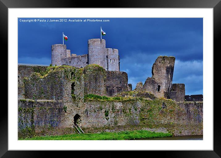 Stormy skies at Caerphilly Castle Framed Mounted Print by Paula J James