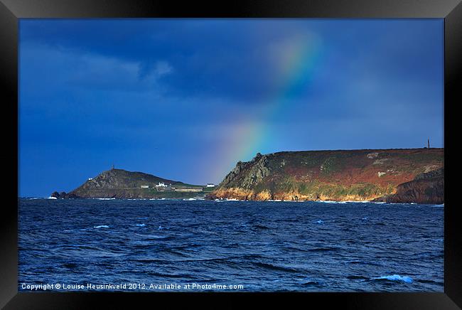 Rainbow at Cape Cornwall Framed Print by Louise Heusinkveld
