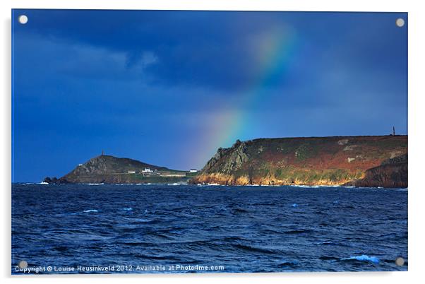 Rainbow at Cape Cornwall Acrylic by Louise Heusinkveld