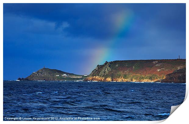 Rainbow at Cape Cornwall Print by Louise Heusinkveld