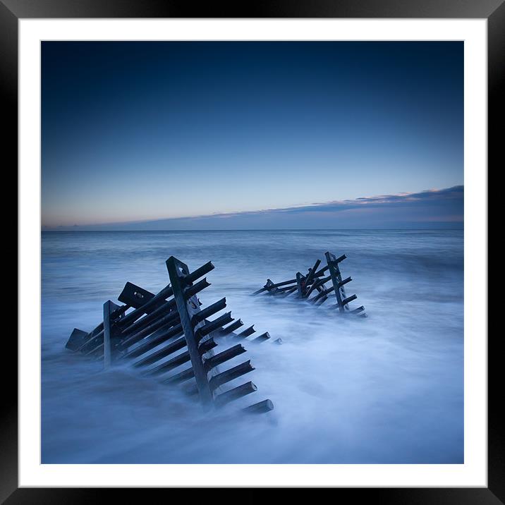 Caistor beach defences Framed Mounted Print by Simon Wrigglesworth